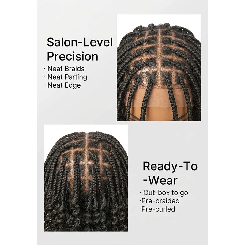 150% Density 5x5 Closure Lace with Boho Braids Pre-Cut Glueless Top Human Hair Wig Curly, 10 inches