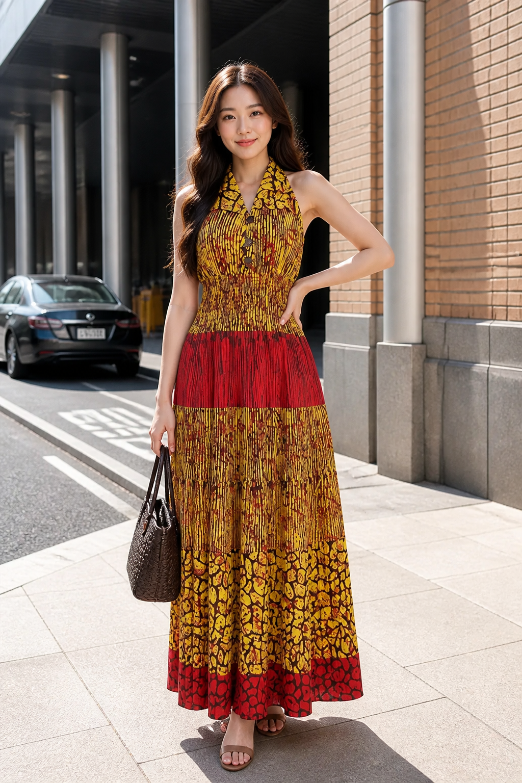 Smocked Dress With Scarf Print (5005-693)