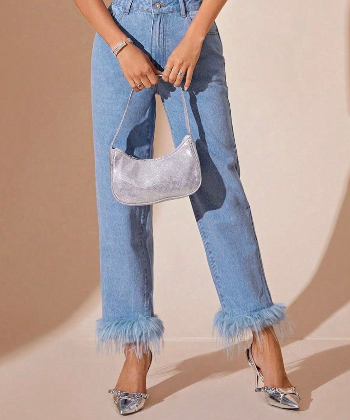 Plush Hem High Rise Straight Jeans