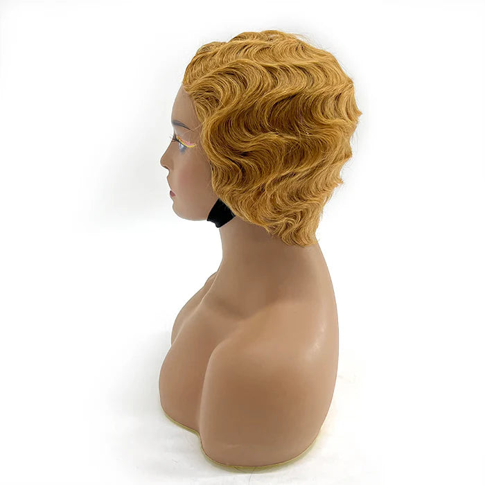 6 Inches Vintage Honey Blonde Finger Wave Glueless BOB Wig