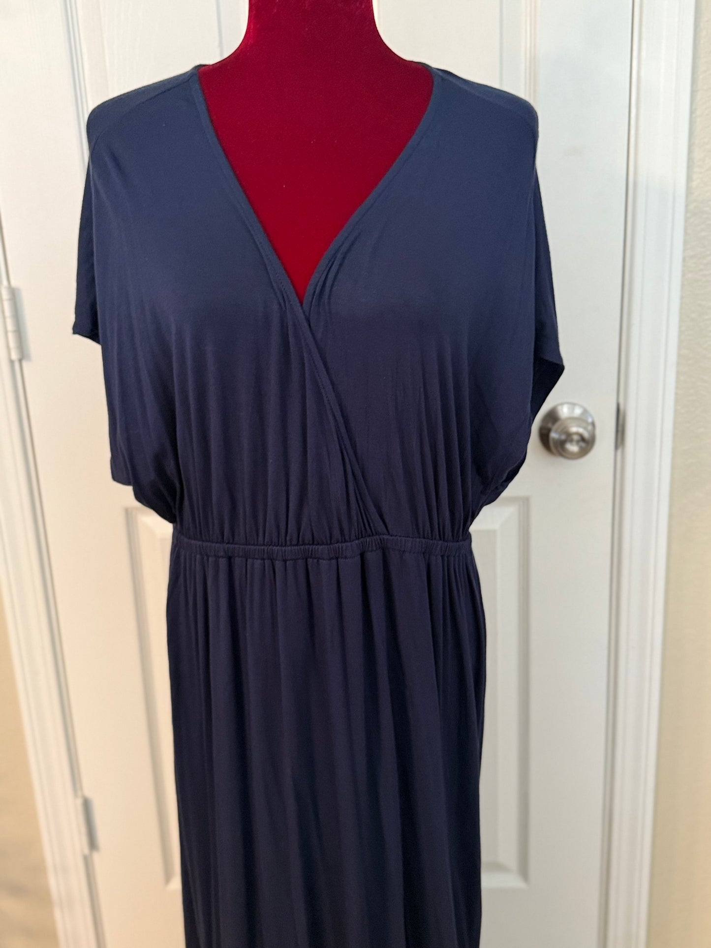 Plus Size Blue Waisted Maxi Dress, Size 1X