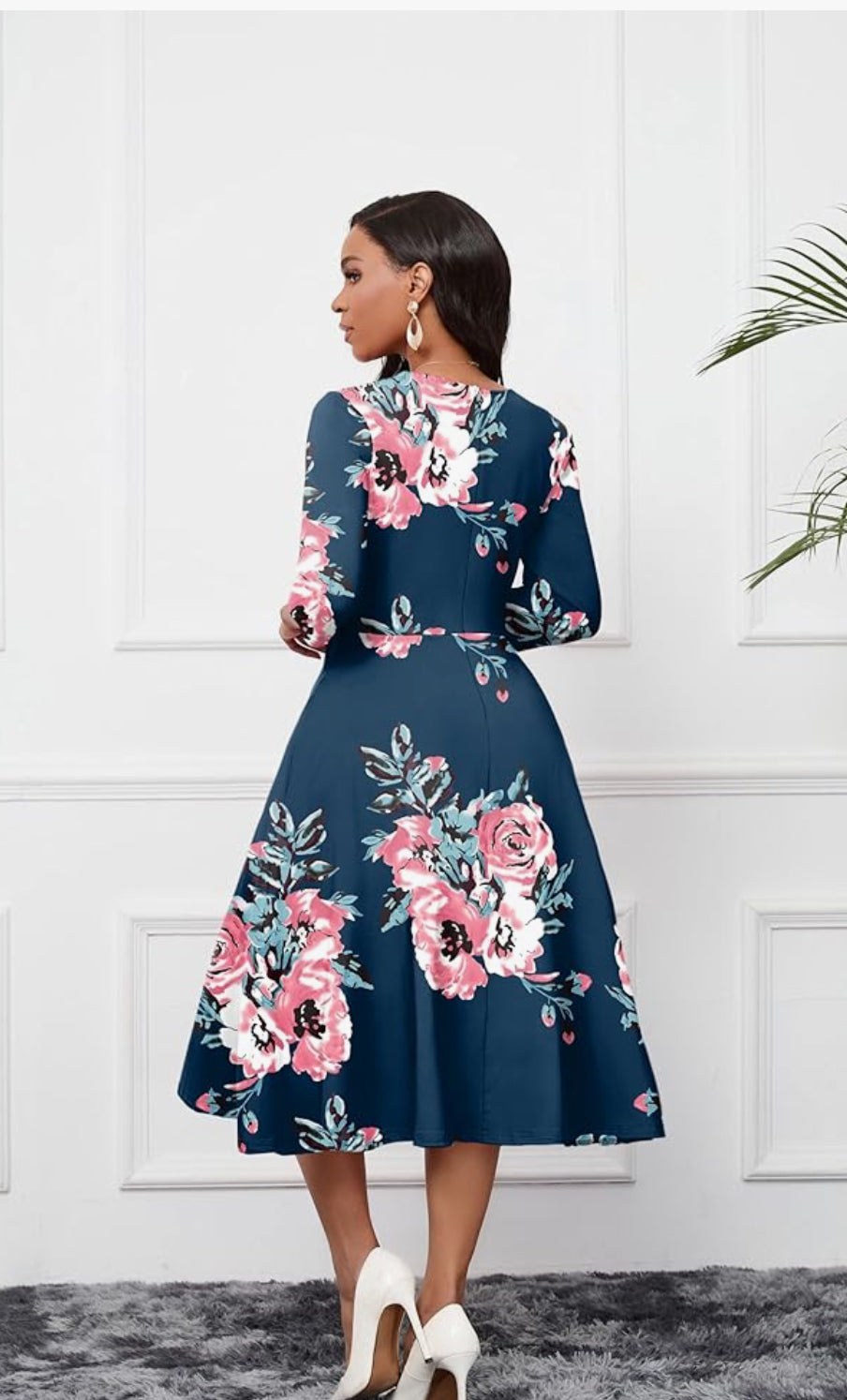 Casual Midi Floral Print Dress, 3XL