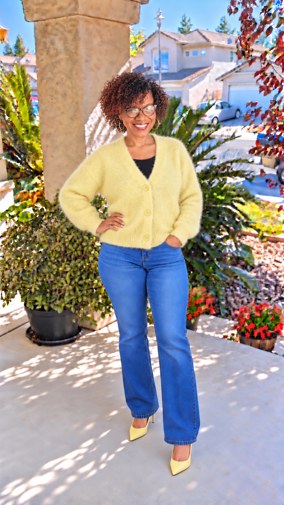 Fuzzy V-Neck Button-Down Cardigan