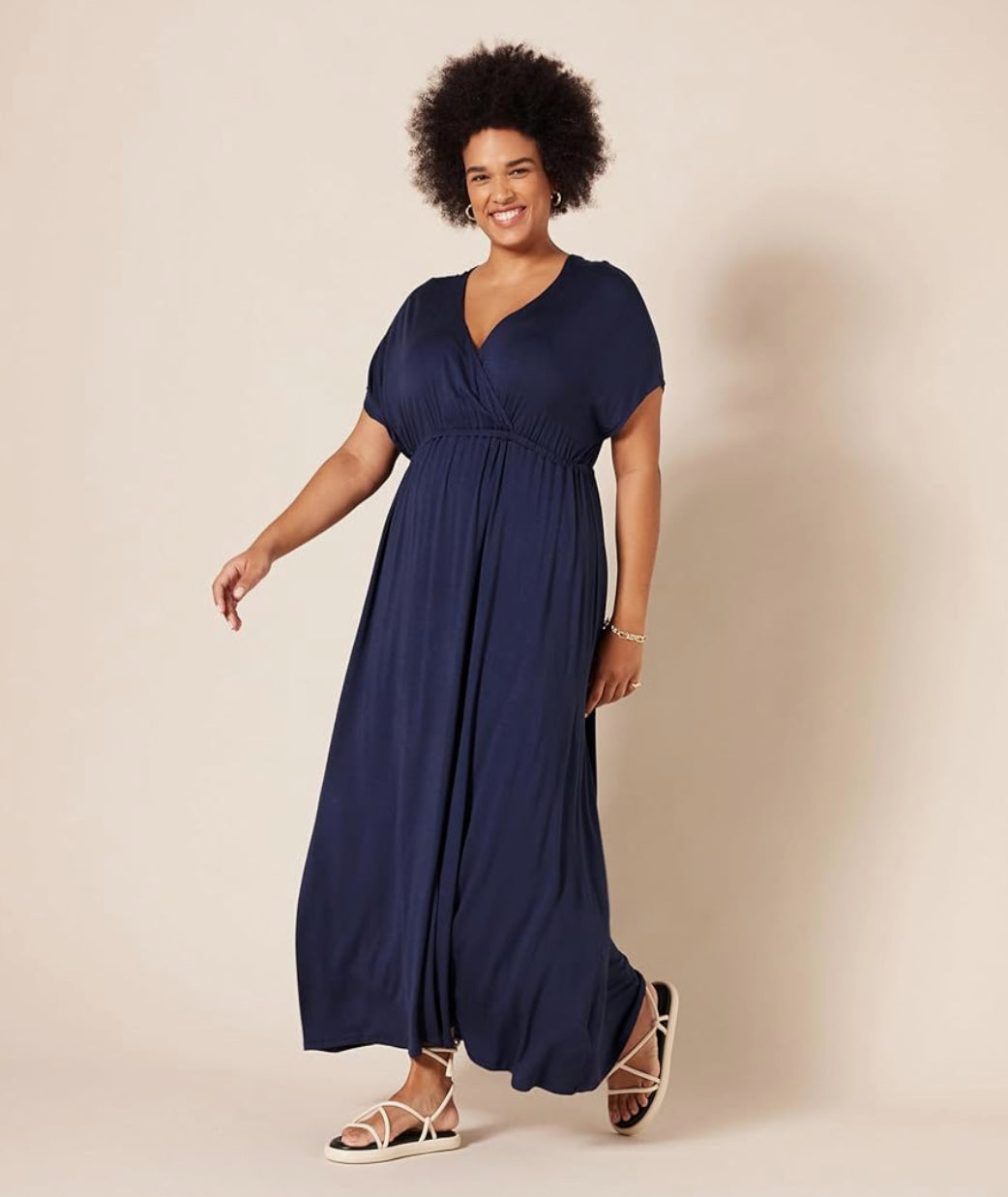 Plus Size Blue Waisted Maxi Dress, Size 1X