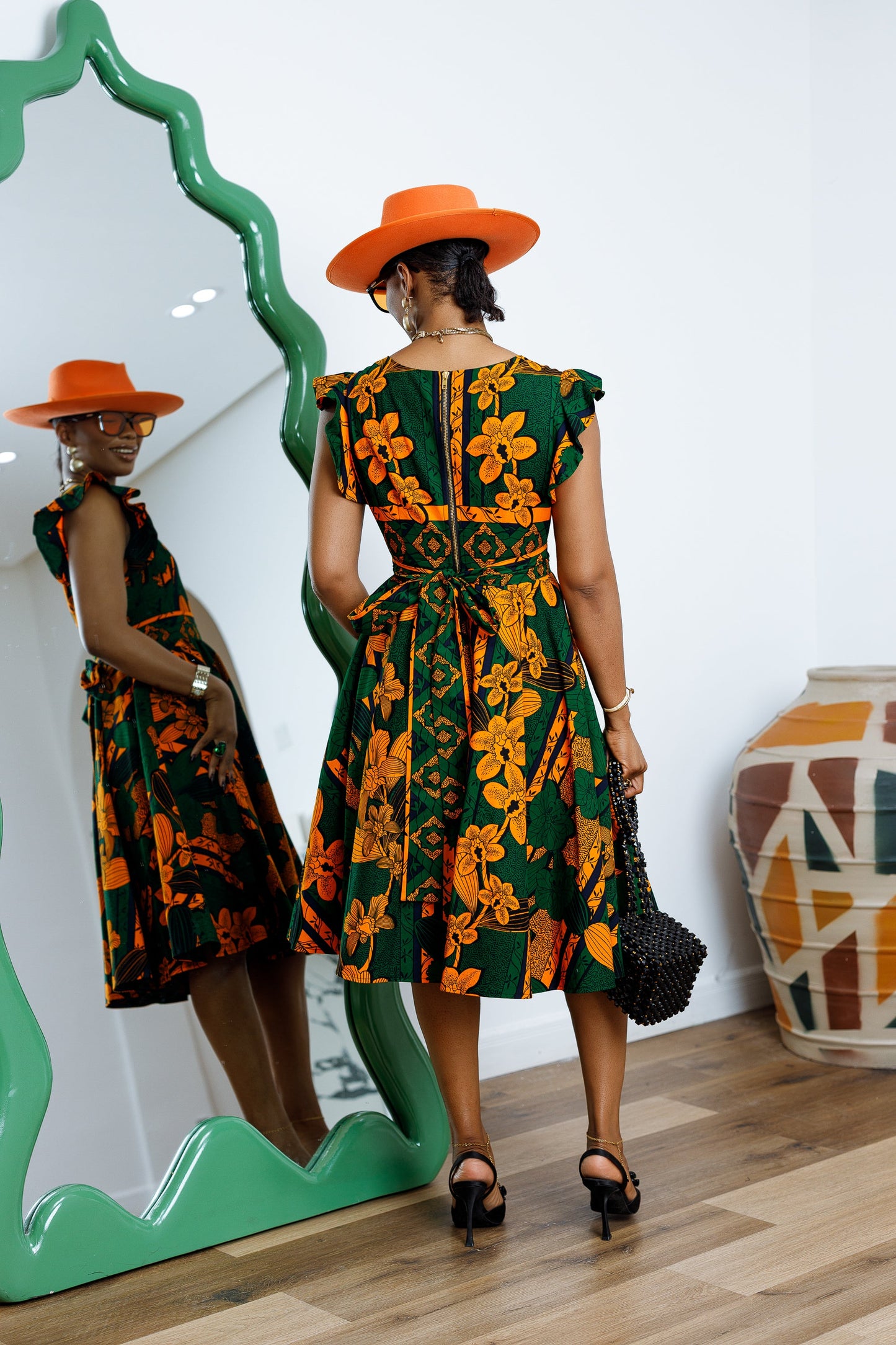 MALIKA AFRICAN PRINT FRILL SLEEVE DRESS