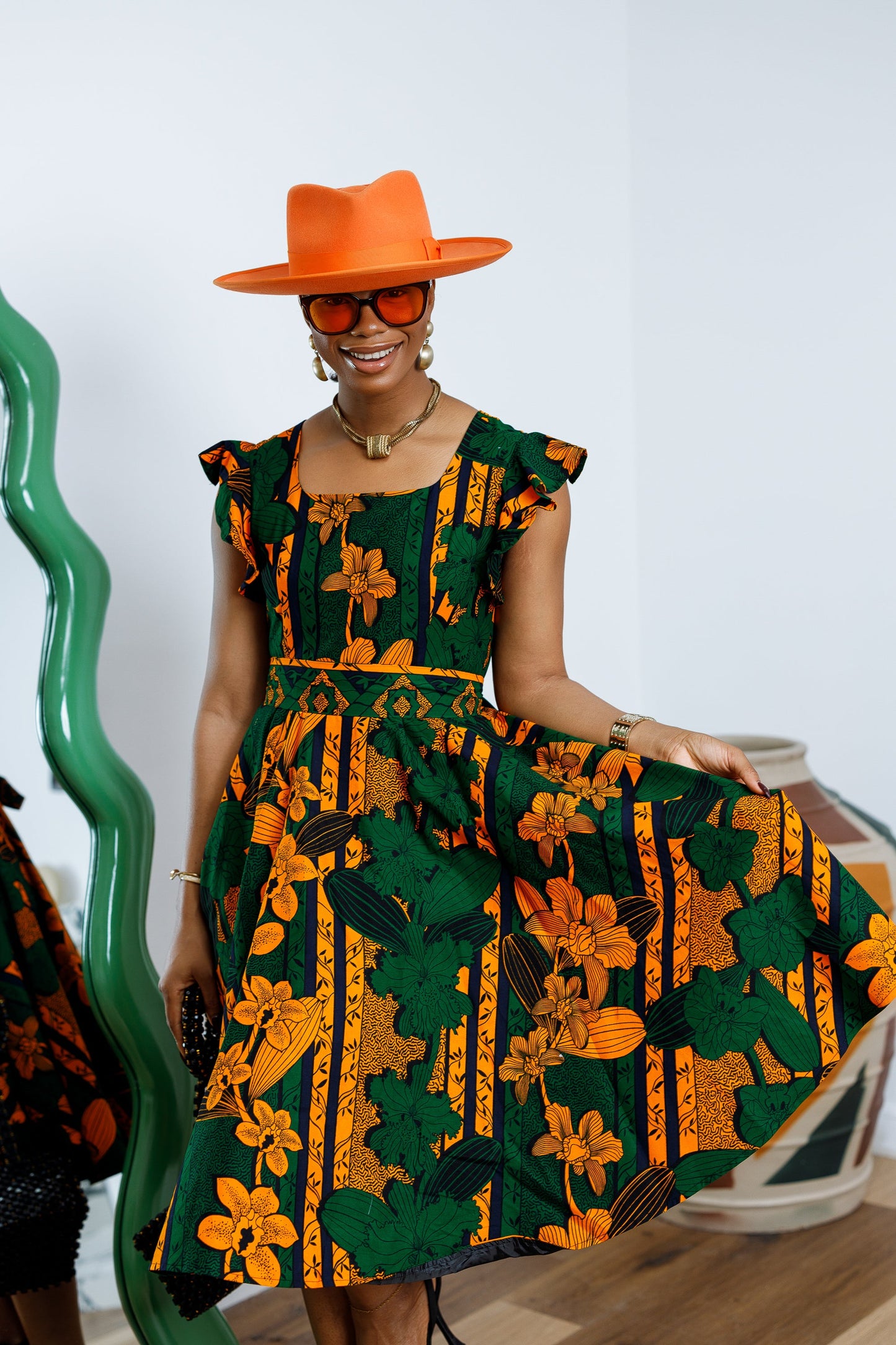 MALIKA AFRICAN PRINT FRILL SLEEVE DRESS