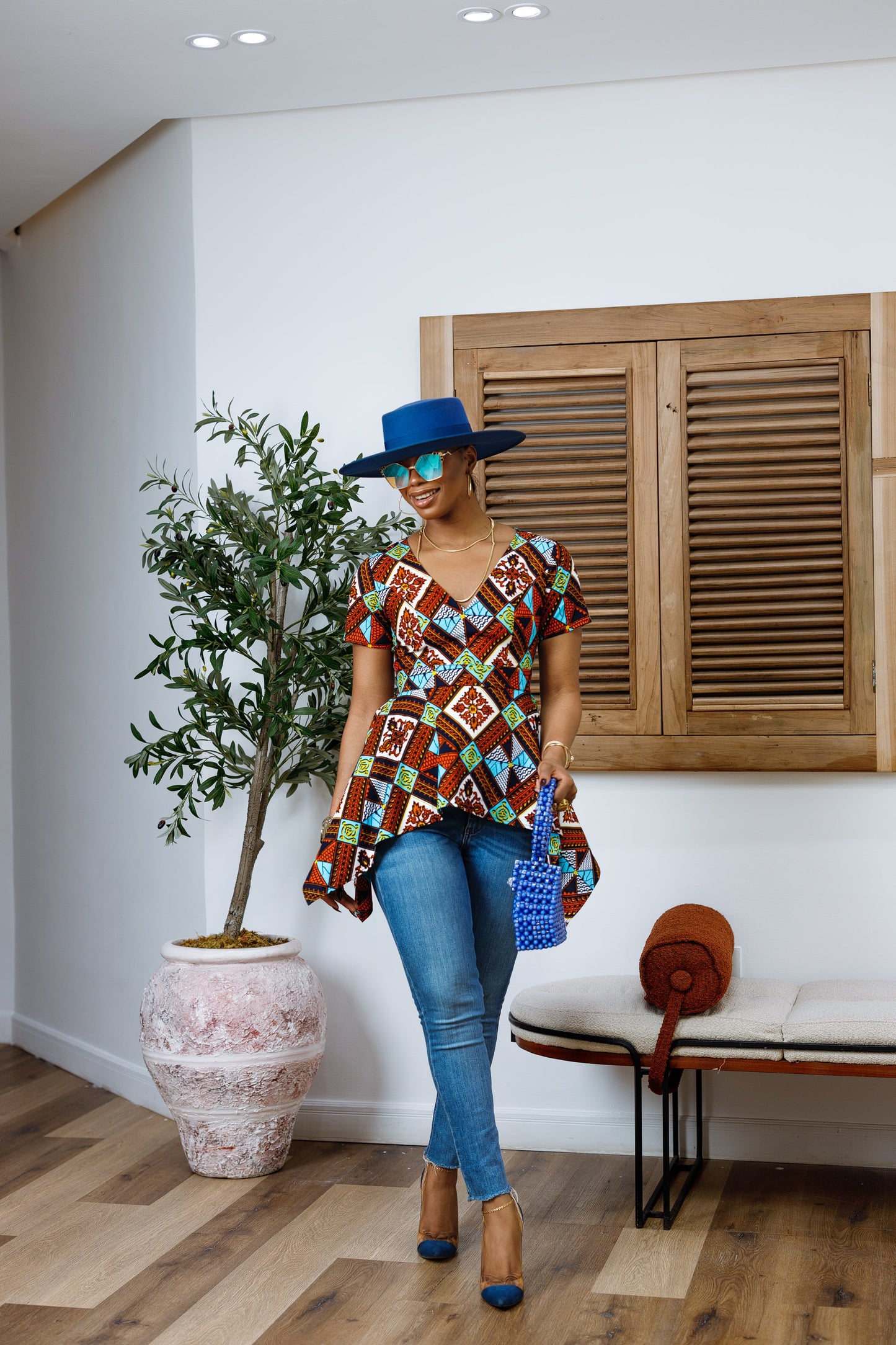 EBUN AFRICAN PRINT ASYMMETRIC PEPLUM TOP