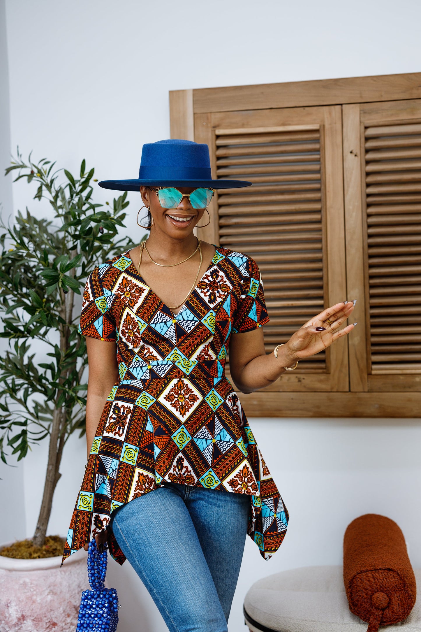 EBUN AFRICAN PRINT ASYMMETRIC PEPLUM TOP