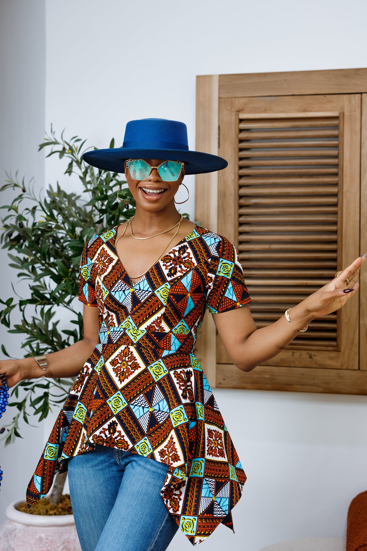 EBUN AFRICAN PRINT ASYMMETRIC PEPLUM TOP