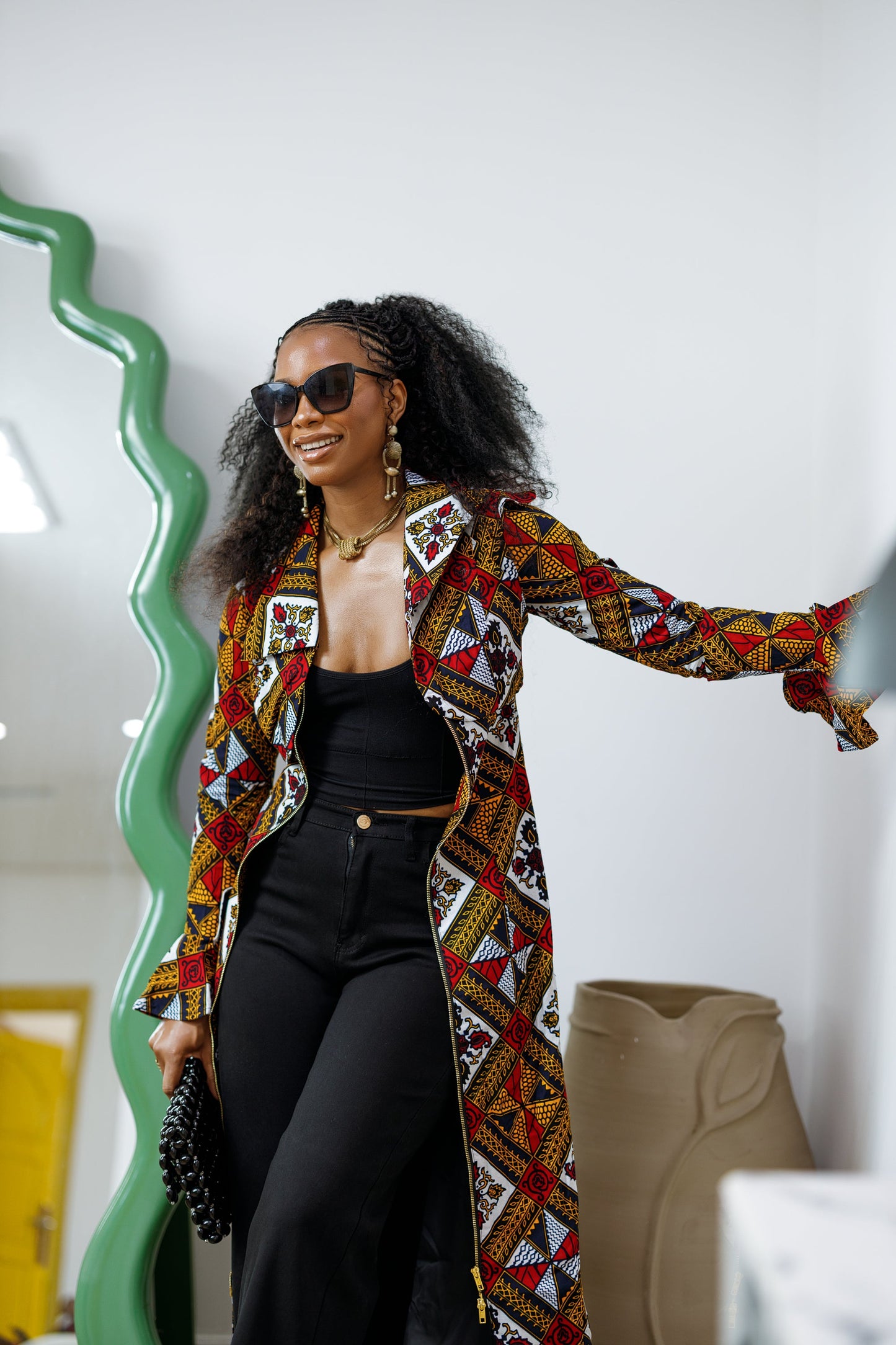 KAZI AFRICAN PRINT LONGLINE JACKET/DRESS [MULTICOLOR]