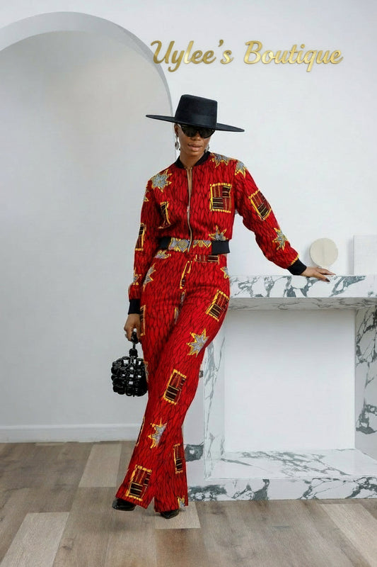 ADA AFRICAN PRINT BOMBER SET [RED]