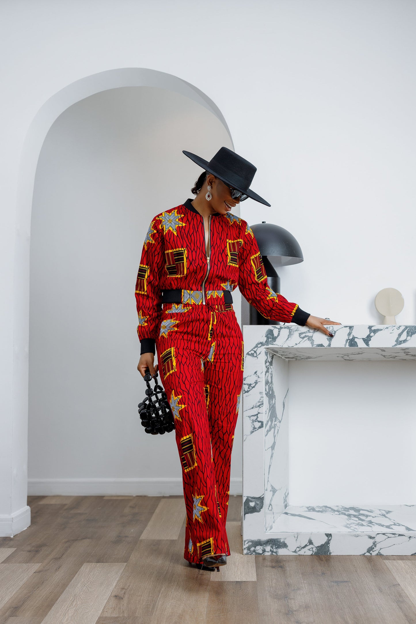 ADA AFRICAN PRINT BOMBER SET [RED]