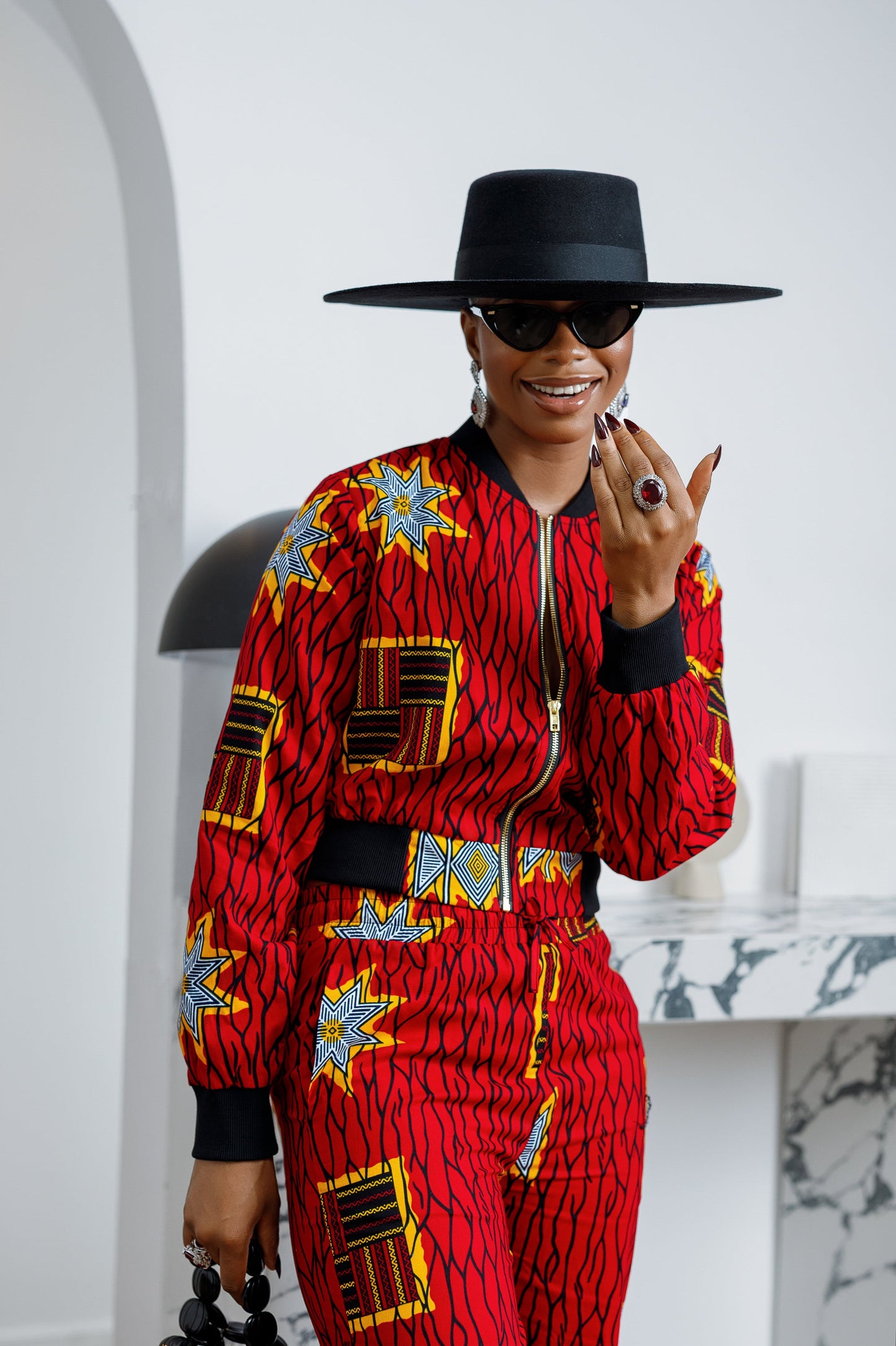 ADA AFRICAN PRINT BOMBER SET [RED]