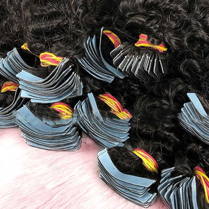 Afro-textured Kinky Curly Tape In Remy Hair Extensions #1B Natural Black