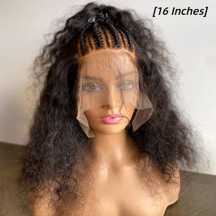 16/18/20/22 Inches 13x6 Natural Black Half Braids Half Curls Afro Style Lace Frontal Wigs 250% Density-100% Human Hair