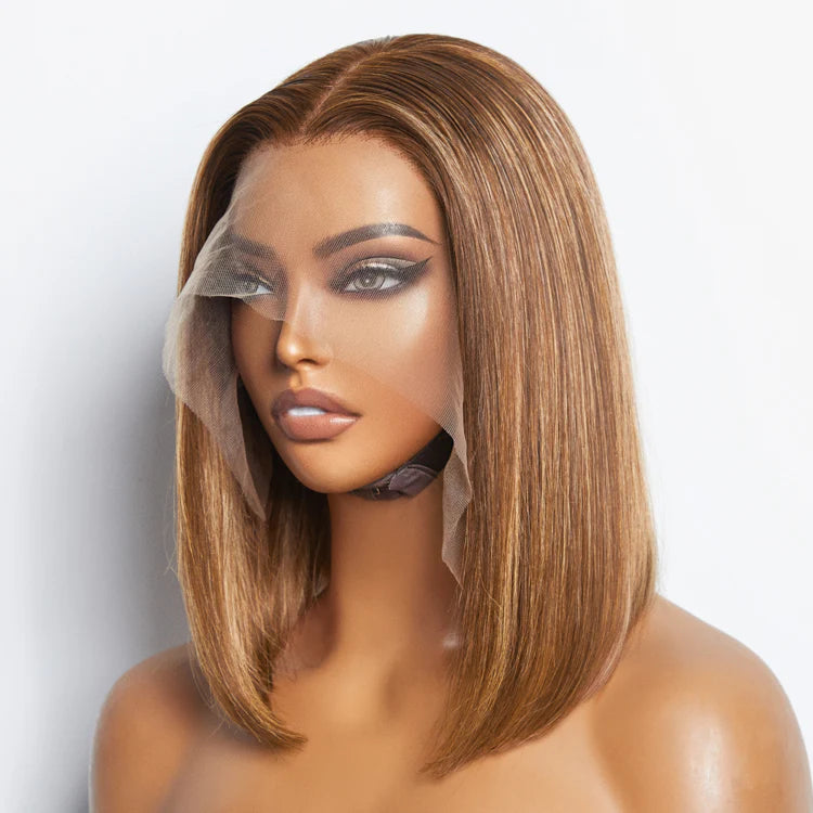 12 Inches 13"x4" #P4/27 Straight Bob Lace Frontal Wig-100% Human Hair