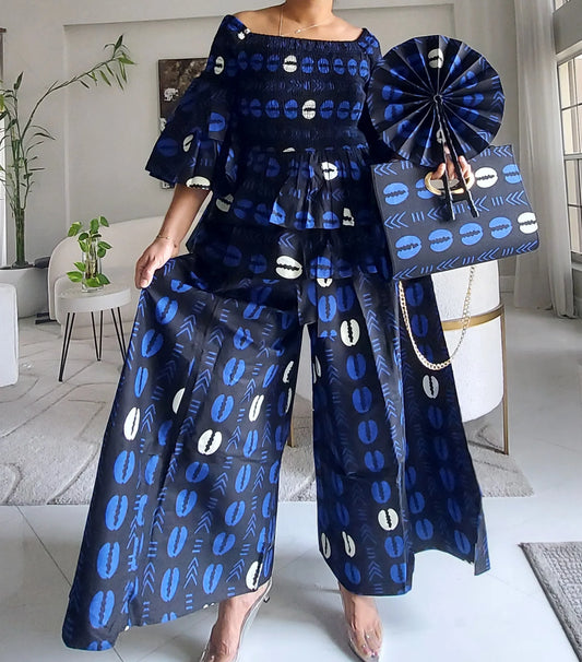 5-Piece African Ankara Pant Set – Bold Blue Elegance 019-PS14D