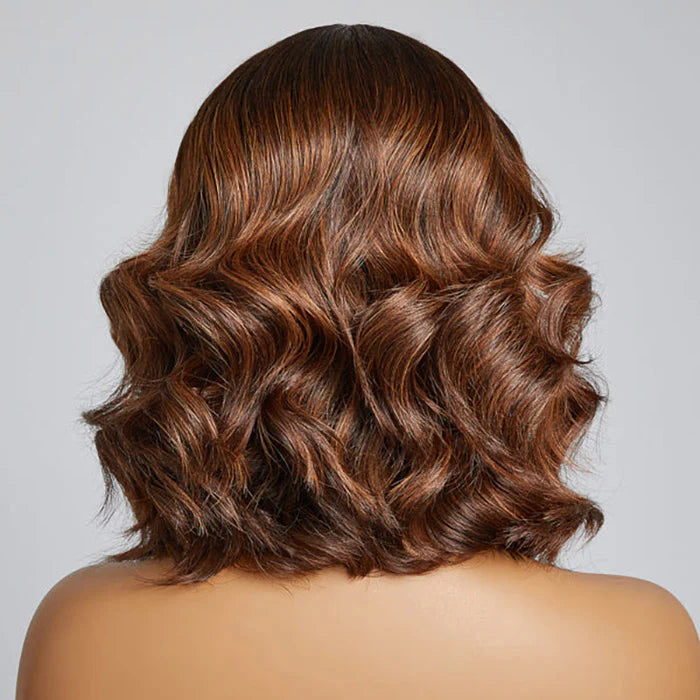 12 Inches Elegant Brown Ombre Loose Wave T-Part HD Lace Glueless Short Wig 100% Human Hair