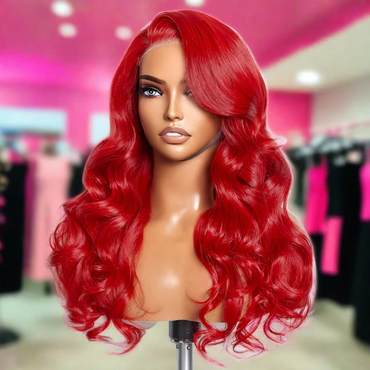 SMALL HEAD FRIENDLY LACE WIG - 24 Inches 5"x5" Body Wavy Wear & Go Glueless #Red Lace Closure Wig-100% Human Hair