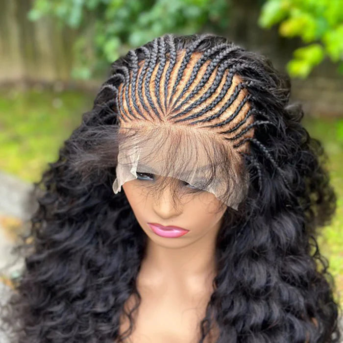 24 Inches 13"x4" Afro Style with 21 Braids Lace Front Wig 250% Density-100% Human Hair