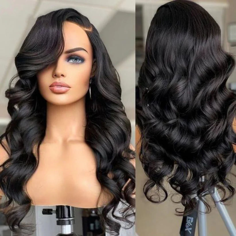 16-18 Inches #1B 360 Lace Pre-Plucked Body Wavy Lace Frontal Wig-100% Human Hair (360 WIGS)