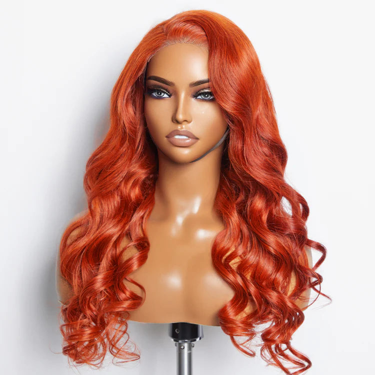 SMALL HEAD FRIENDLY LACE WIG - 24 Inches 5"x5" Body Wavy Wear & Go Glueless #Orange Lace Closure Wig-100% Human Hair