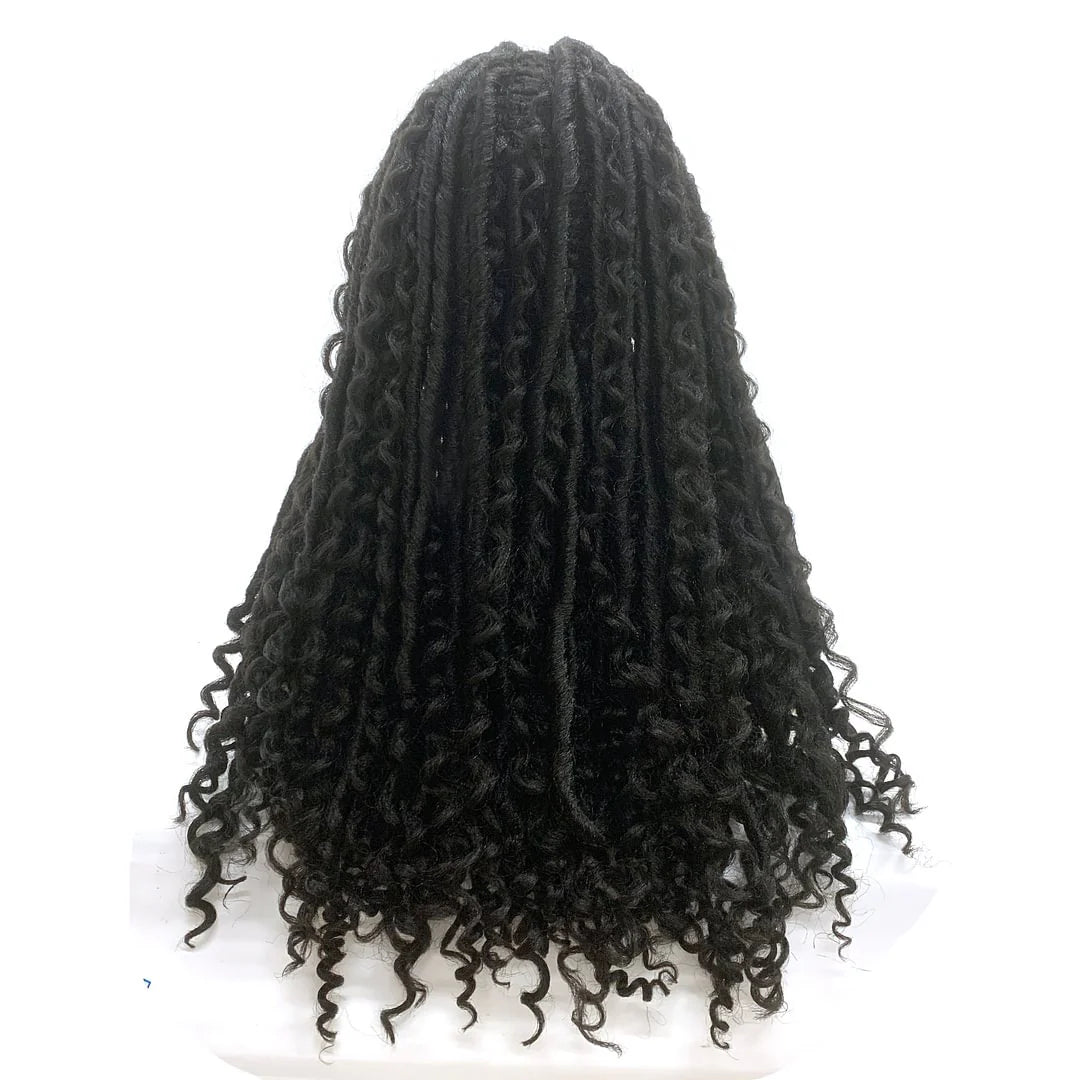 26 Inches 4x4 Faux Goddess Locs with Curls Braids Lace Closure Wigs 200% Density-100% Handmade