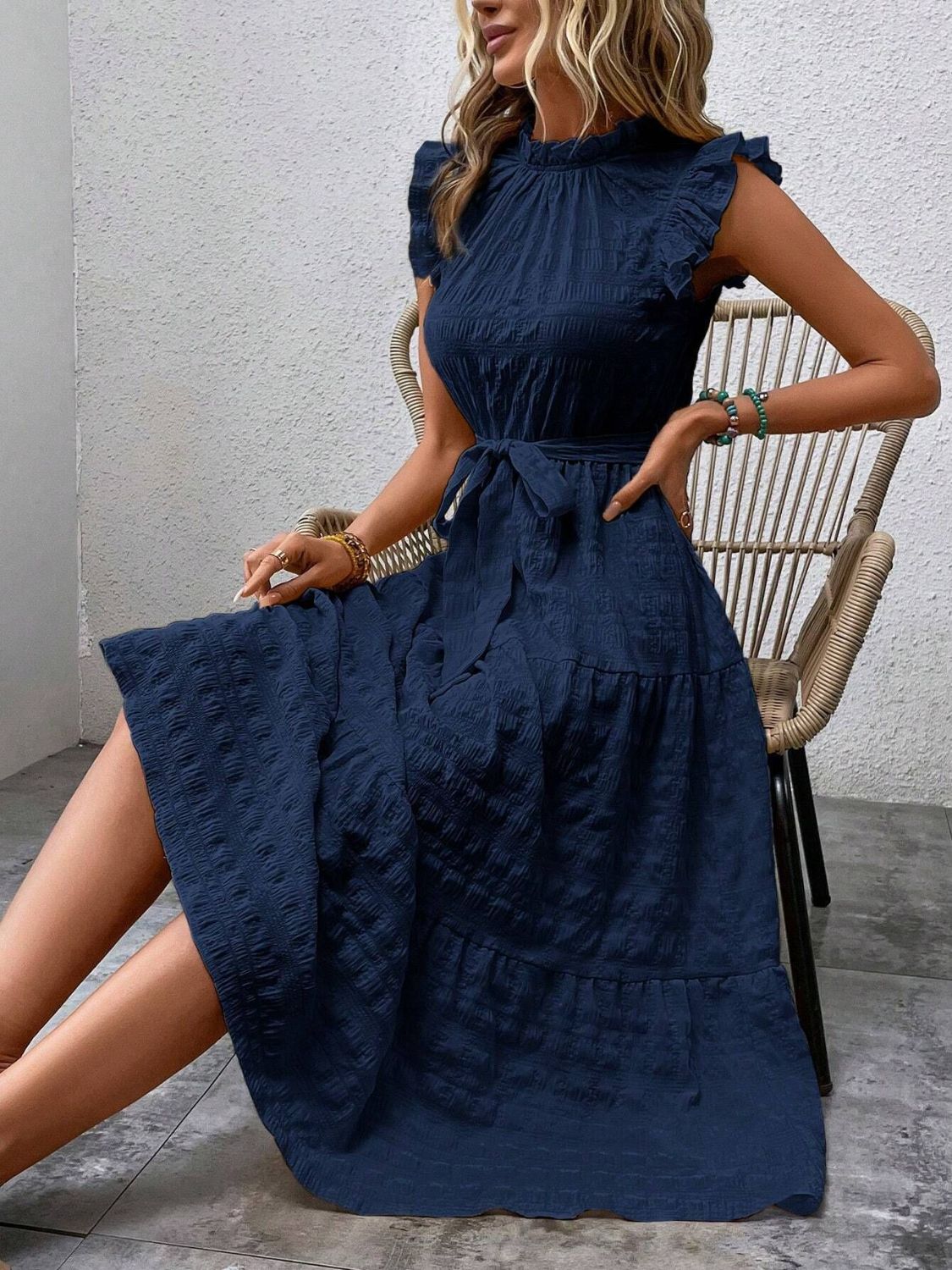 Tied Ruffled Cap Sleeve Midi Dress - 7 color choices