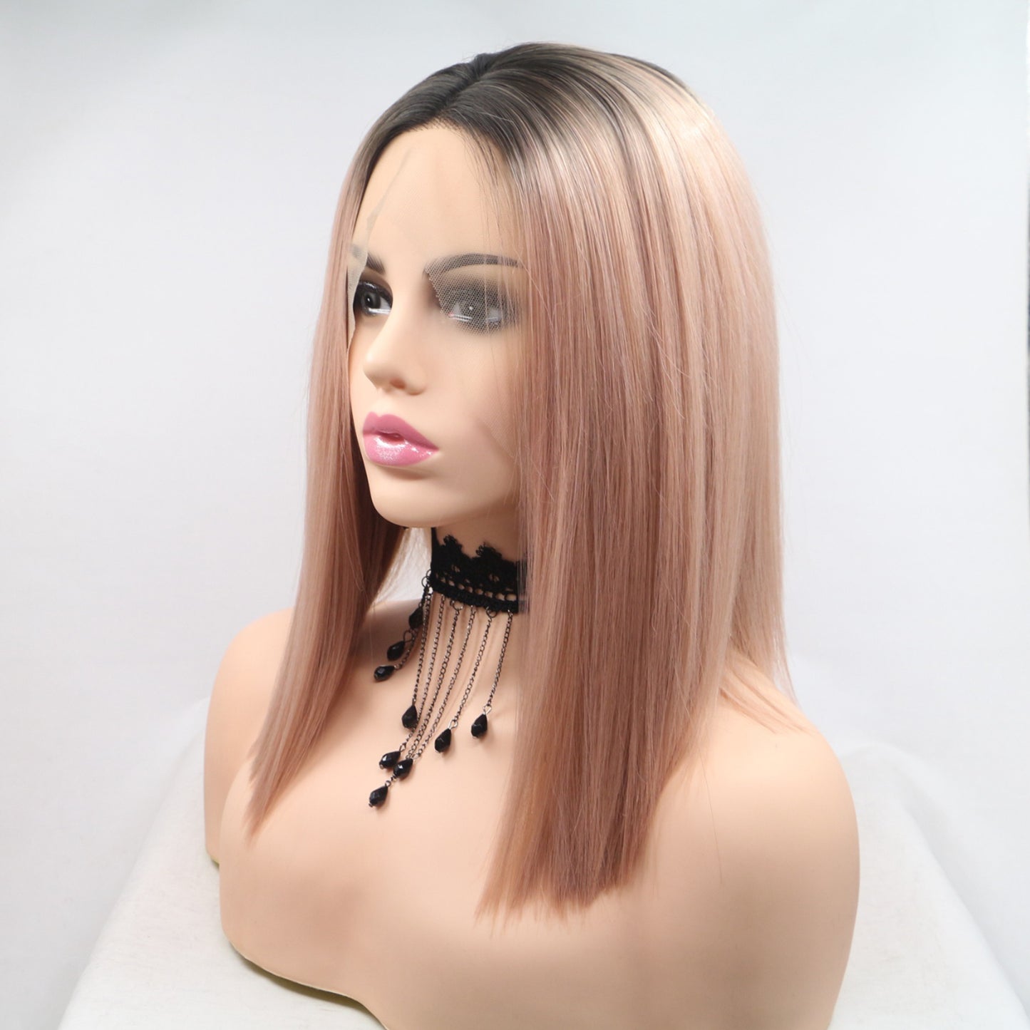 13*3" Lace Front Wigs Synthetic Mid-length Straight 12" 130% Density