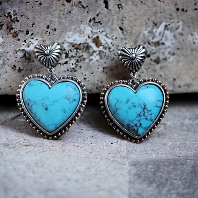 Artificial Turquoise Alloy Heart Dangle Earrings