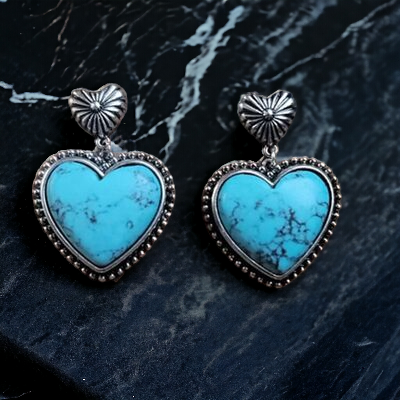 Artificial Turquoise Alloy Heart Dangle Earrings