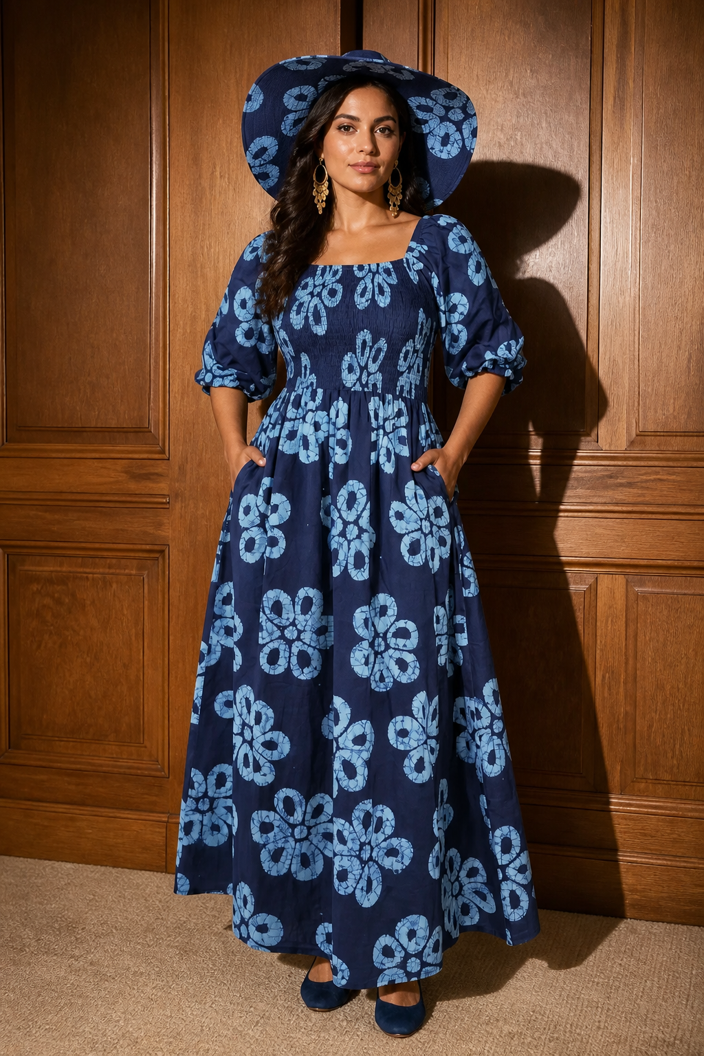 Maxi Slit Dress with Hat and Scarf (S6)