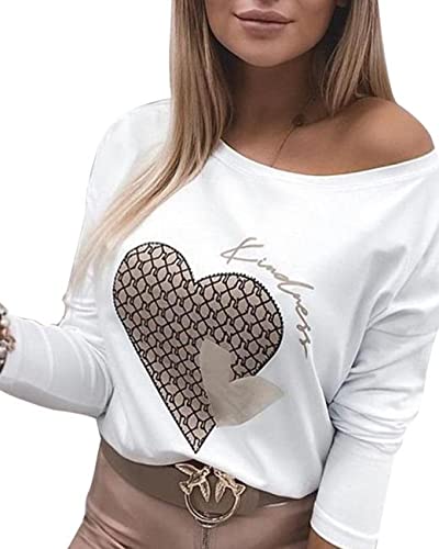 Cute Long Sleeve Off Shoulder Love Top, Sizes Small - XLarge