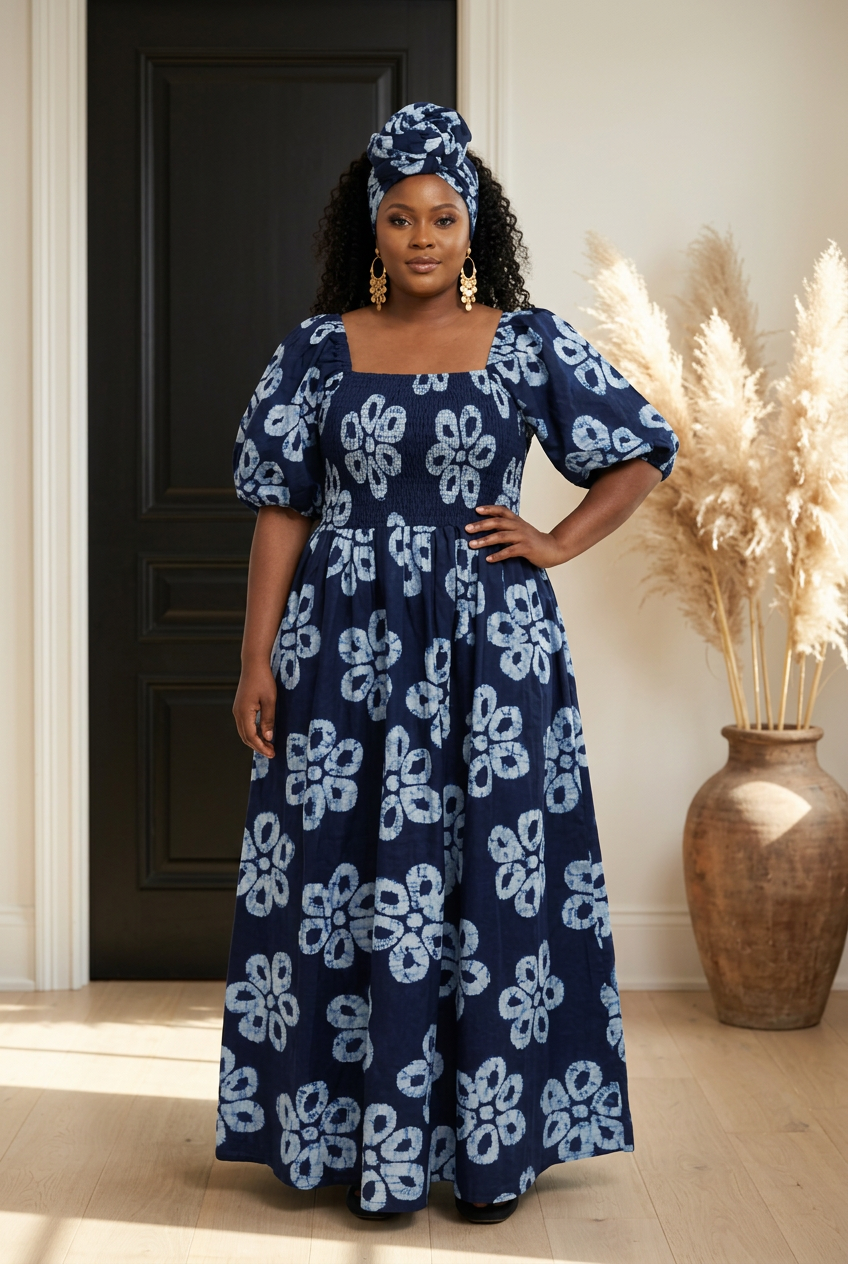 Maxi Slit Dress with Hat and Scarf (S6)