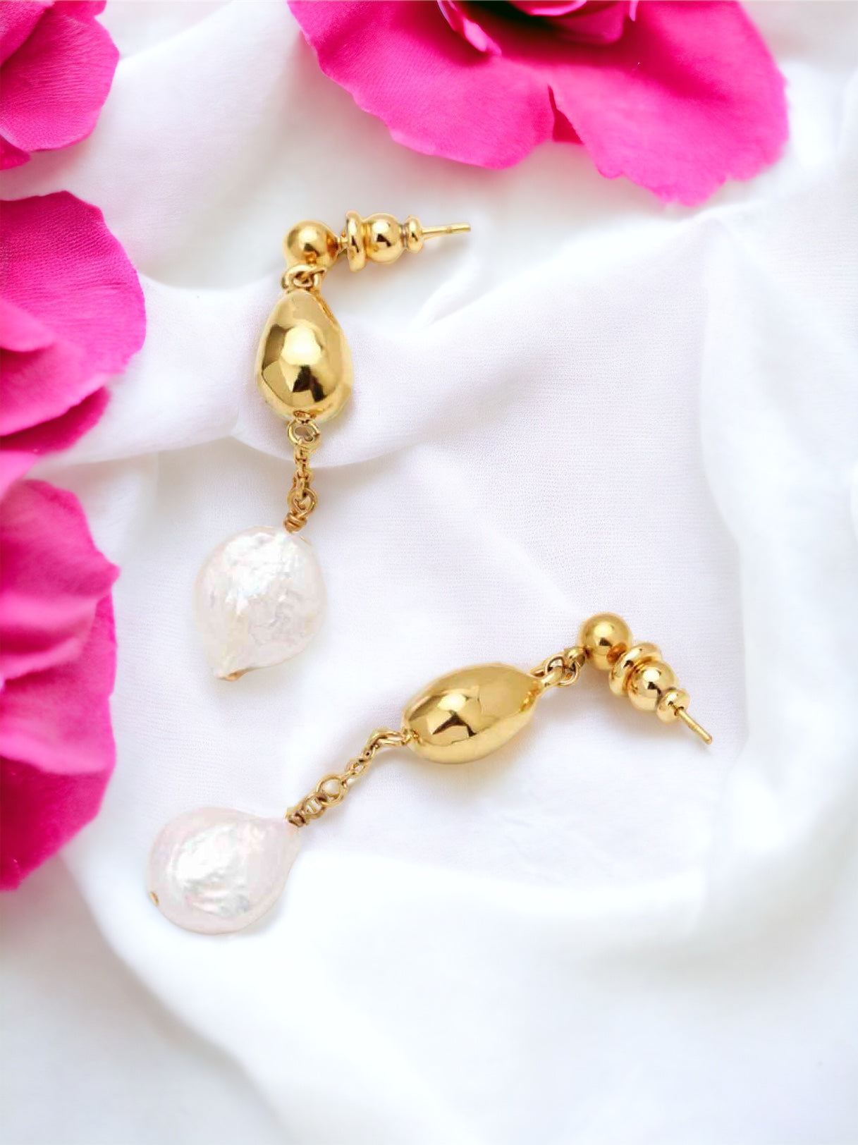 18K Gold-Plated Two-Tone Pearl Drop Earrings