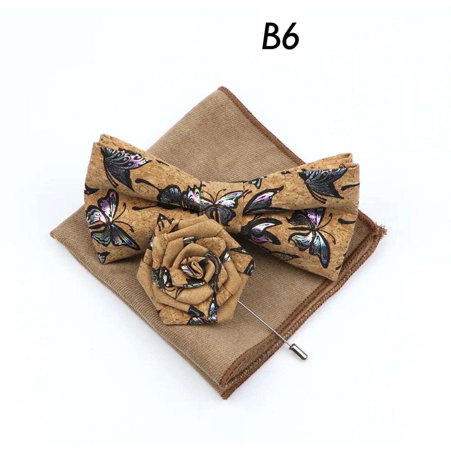Handmade Cork Wood Bow Tie Sets