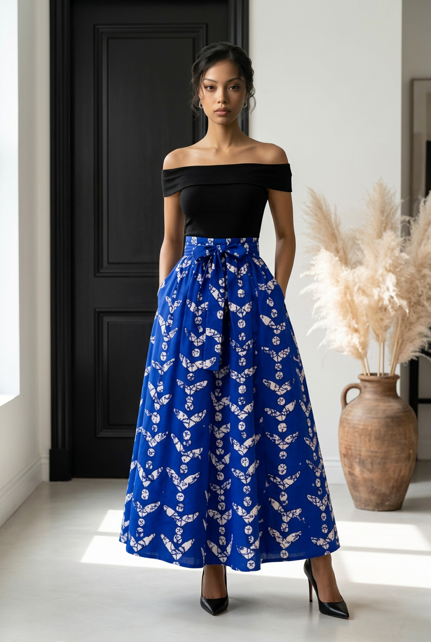 Woman Long Printed Maxi Skirt-1350 J