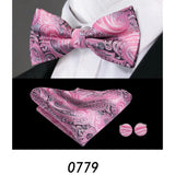 Men’s Silk Coordinated Black Bow Tie Set - Pink Black Paisley 0779
