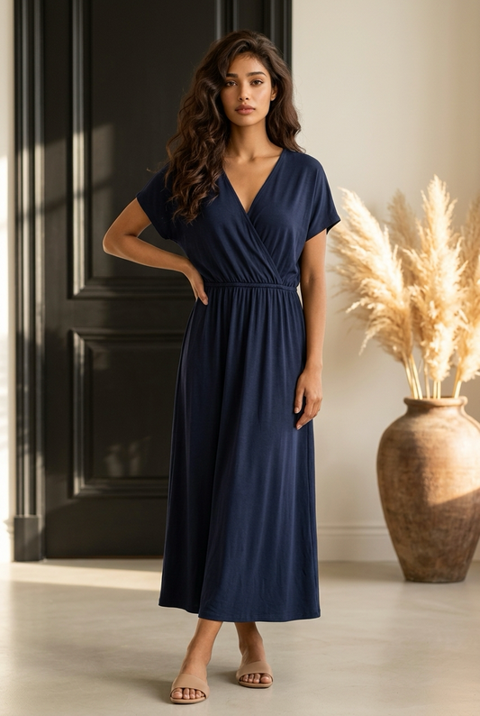 Plus Size Blue Waisted Maxi Dress, Size 1X