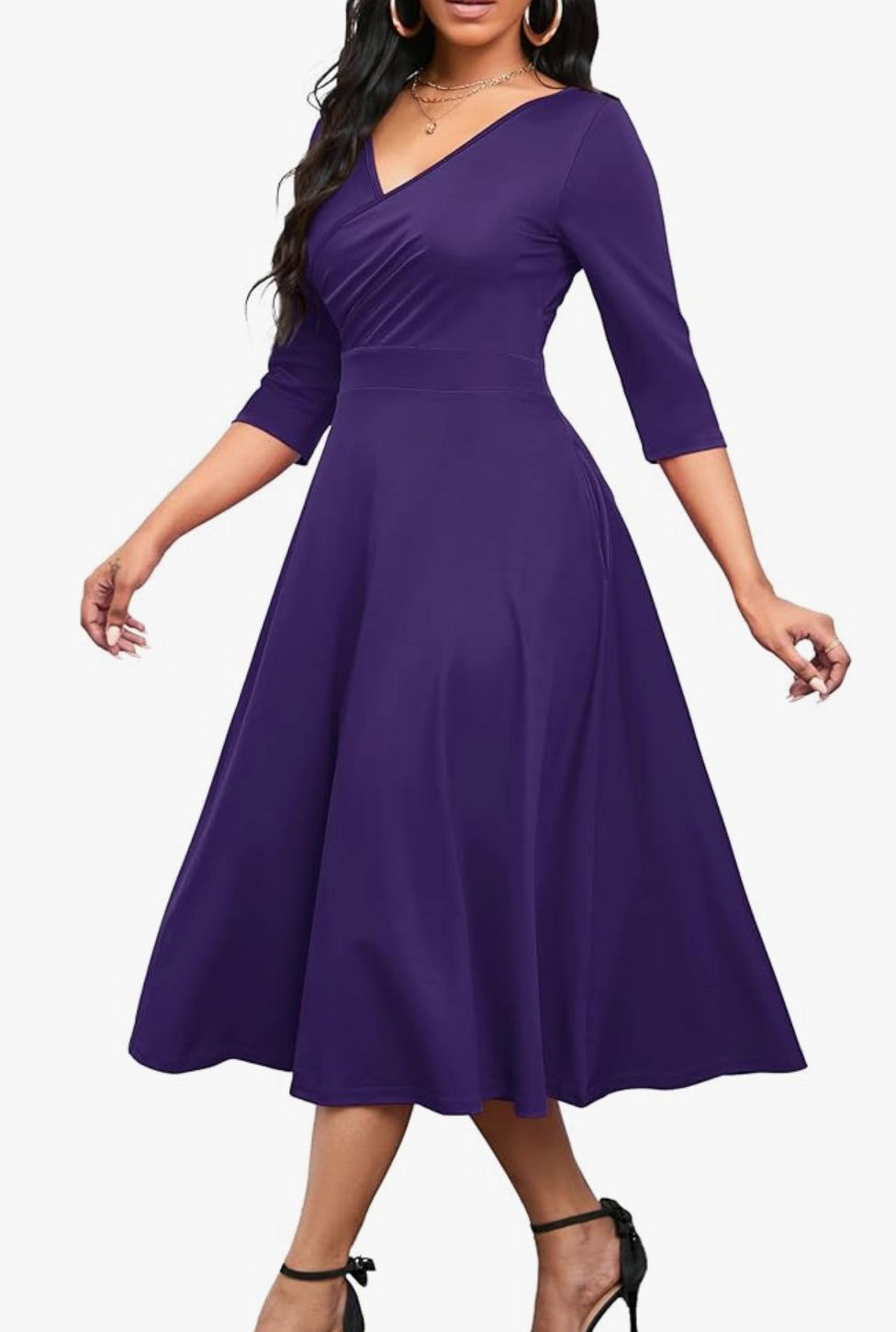 Casual Wrap Flared Dress, Sizes Small - 3XLarge (Deep Purple Dress)