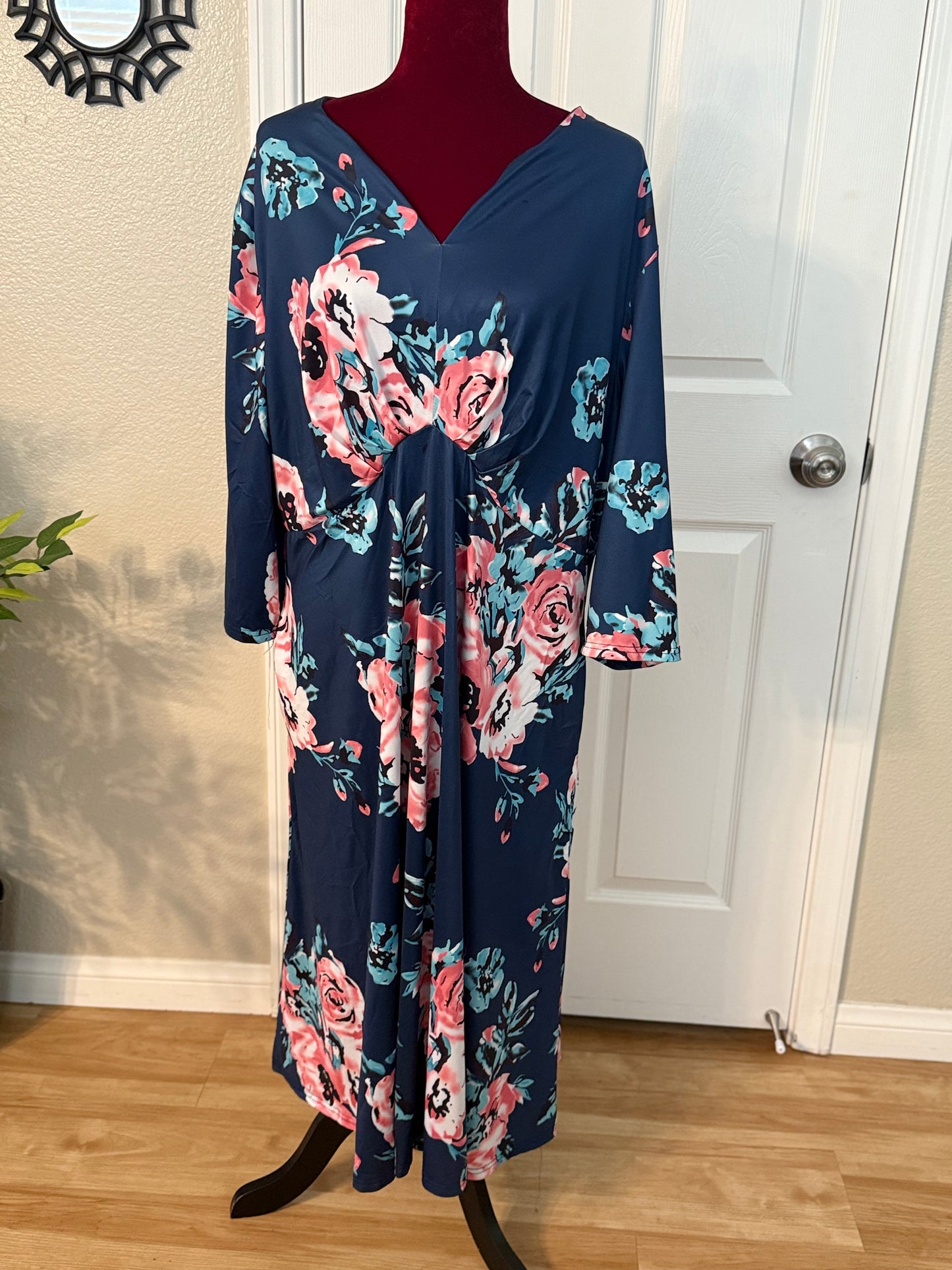Casual Midi Floral Print Dress, 3XL
