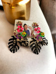 Leaf & Flower Shape Zinc Alloy Dangle Earrings