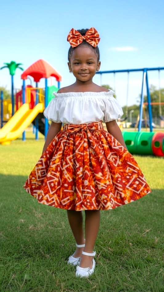 Little Girls Skirt & Head Bow Set-Kids Fiery K05 (Child Size 5-8)