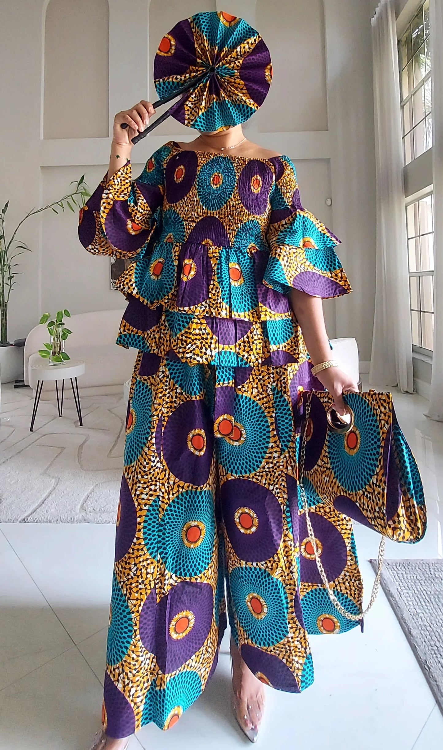 5-Piece African Ankara Pant Set Sunburst - 019-PS14A