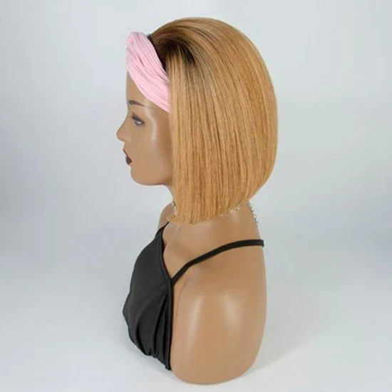 10-12 Inches Grab-N-Go T4/27# Straight Headband Wigs 200% Density-100% Human Hair