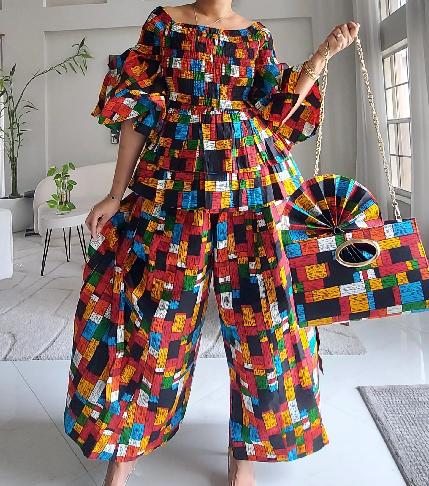5-Piece African Ankara Pant Set Mosaic - 019-PS14G