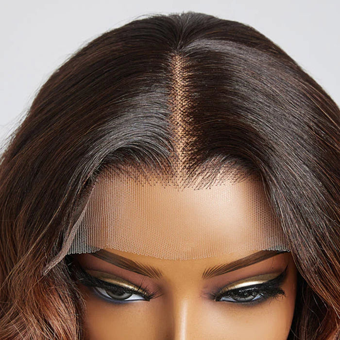 12 Inches Elegant Brown Ombre Loose Wave T-Part HD Lace Glueless Short Wig 100% Human Hair