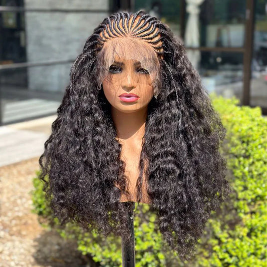 24 Inches 13"x4" Afro Style with 21 Braids Lace Front Wig 250% Density-100% Human Hair