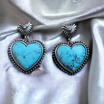 Artificial Turquoise Alloy Heart Dangle Earrings