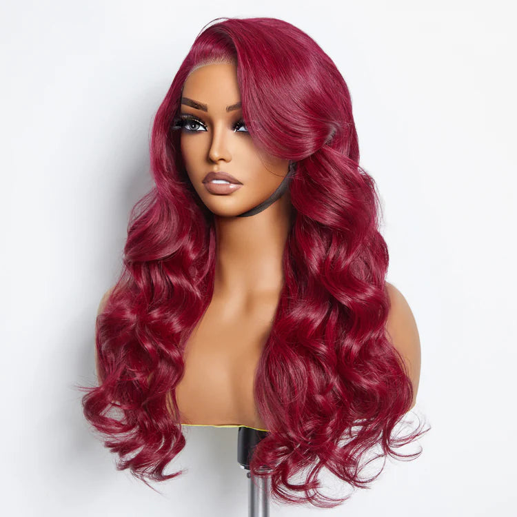 SMALL HEAD FRIENDLY LACE WIG - 24 Inches 5"x5" Body Wavy Wear & Go Glueless #99j Lace Closure Wig-100% Human Hair